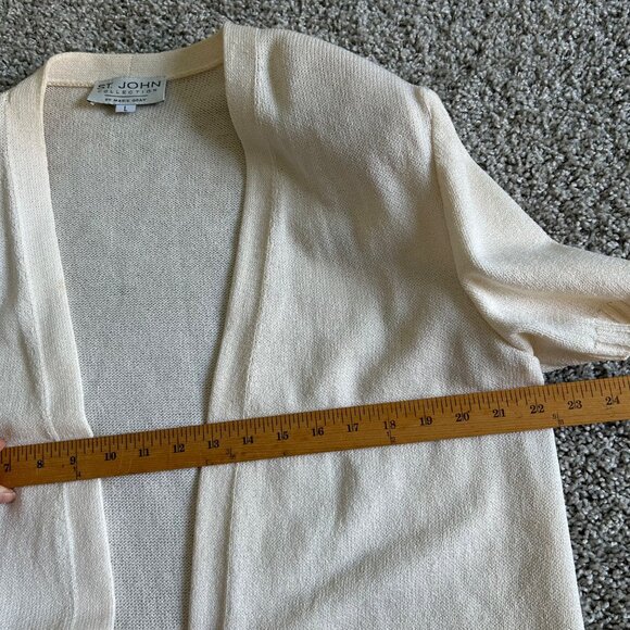 St. John Collection Sz Large Cream Knit Open Front Cardigan With Short Sleeves - Picture 7 of 11